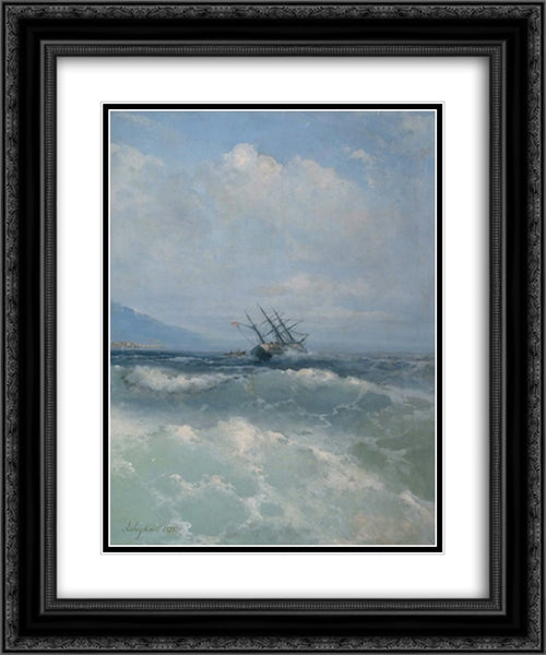 The waves 20x24 Black Ornate Wood Framed Art Print Poster with Double Matting by Aivazovsky, Ivan