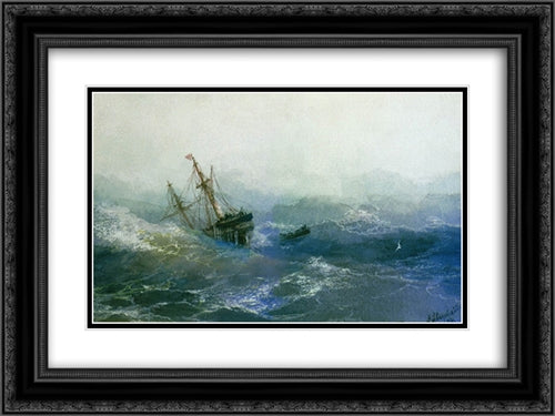 The Shipwreck 24x18 Black Ornate Wood Framed Art Print Poster with Double Matting by Aivazovsky, Ivan