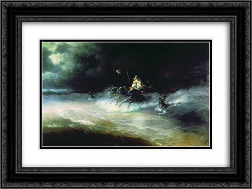 Travel of Poseidon by sea 24x18 Black Ornate Wood Framed Art Print Poster with Double Matting by Aivazovsky, Ivan