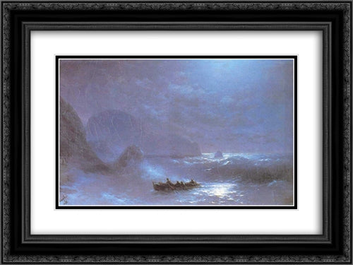 Lunar night on a sea 24x18 Black Ornate Wood Framed Art Print Poster with Double Matting by Aivazovsky, Ivan