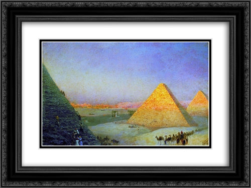 Pyramids 24x18 Black Ornate Wood Framed Art Print Poster with Double Matting by Aivazovsky, Ivan