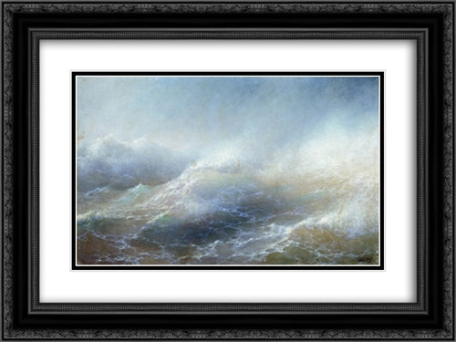 Sea view 24x18 Black Ornate Wood Framed Art Print Poster with Double Matting by Aivazovsky, Ivan