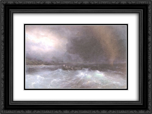 Ship At Sea 24x18 Black Ornate Wood Framed Art Print Poster with Double Matting by Aivazovsky, Ivan