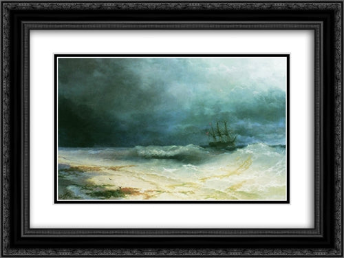 Ship in a storm 24x18 Black Ornate Wood Framed Art Print Poster with Double Matting by Aivazovsky, Ivan