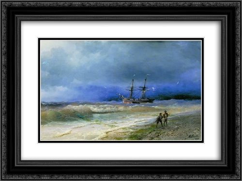 Surf 24x18 Black Ornate Wood Framed Art Print Poster with Double Matting by Aivazovsky, Ivan