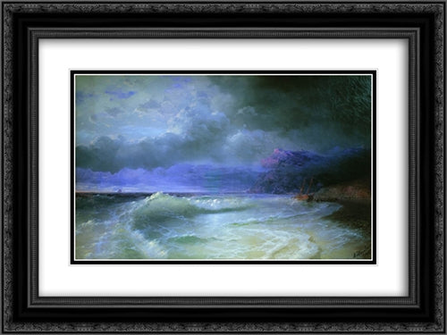 Wave 24x18 Black Ornate Wood Framed Art Print Poster with Double Matting by Aivazovsky, Ivan