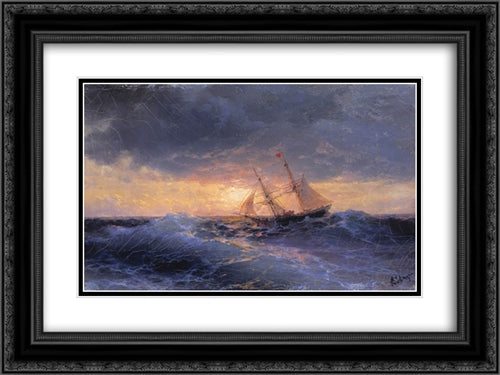 Sea. Sunset 24x18 Black Ornate Wood Framed Art Print Poster with Double Matting by Aivazovsky, Ivan