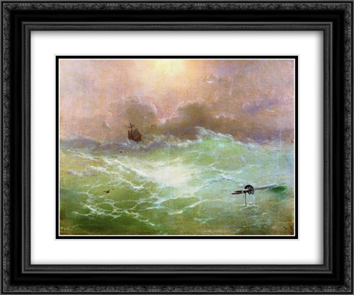 Ship in a storm 24x20 Black Ornate Wood Framed Art Print Poster with Double Matting by Aivazovsky, Ivan