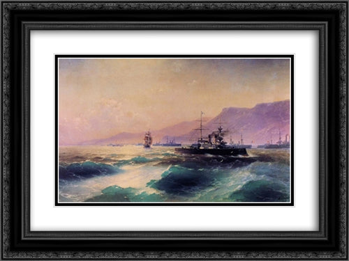 Gunboat off Crete 24x18 Black Ornate Wood Framed Art Print Poster with Double Matting by Aivazovsky, Ivan