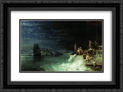 Night. Tragedy in the Sea of Marmara 24x18 Black Ornate Wood Framed Art Print Poster with Double Matting by Aivazovsky, Ivan