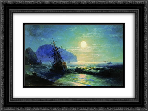 Shipwreck near Gurzuf 24x18 Black Ornate Wood Framed Art Print Poster with Double Matting by Aivazovsky, Ivan