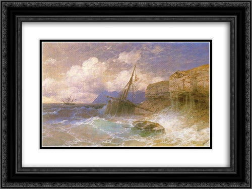 Tempest by coast of Odessa 24x18 Black Ornate Wood Framed Art Print Poster with Double Matting by Aivazovsky, Ivan