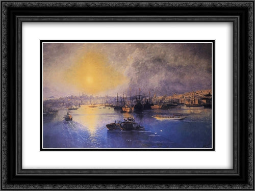 Constantinople Sunset 24x18 Black Ornate Wood Framed Art Print Poster with Double Matting by Aivazovsky, Ivan