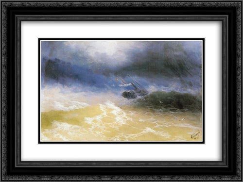 Hurricane on a sea 24x18 Black Ornate Wood Framed Art Print Poster with Double Matting by Aivazovsky, Ivan