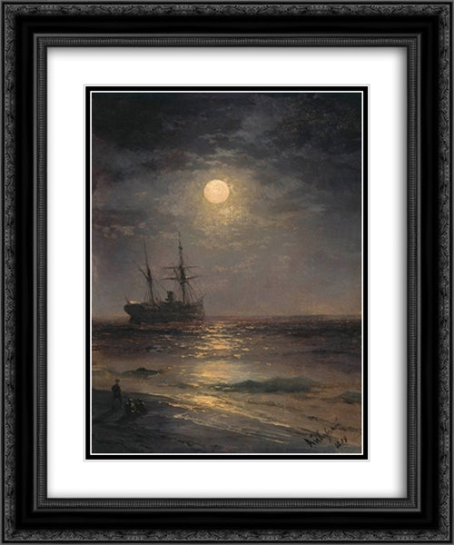 Lunar night 20x24 Black Ornate Wood Framed Art Print Poster with Double Matting by Aivazovsky, Ivan