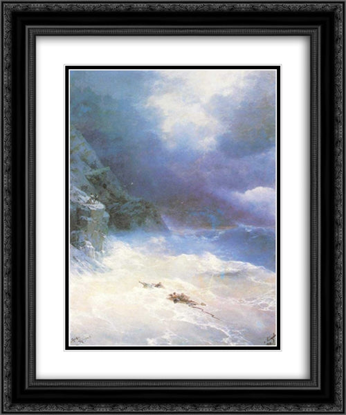 On the storm 20x24 Black Ornate Wood Framed Art Print Poster with Double Matting by Aivazovsky, Ivan