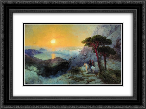 Pushkin at the top of the Ai-Petri Mountain at sunrise 24x18 Black Ornate Wood Framed Art Print Poster with Double Matting by Aivazovsky, Ivan