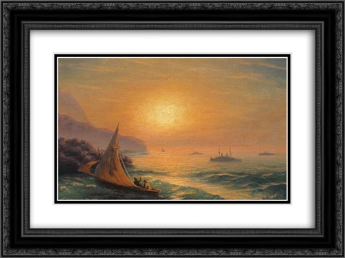 Sunset at Sea 24x18 Black Ornate Wood Framed Art Print Poster with Double Matting by Aivazovsky, Ivan