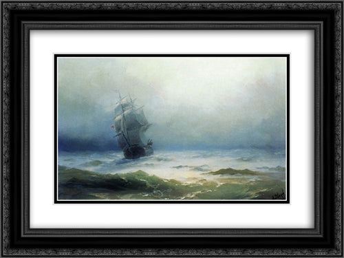 The Tempest 24x18 Black Ornate Wood Framed Art Print Poster with Double Matting by Aivazovsky, Ivan