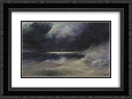 The Tempest 24x18 Black Ornate Wood Framed Art Print Poster with Double Matting by Aivazovsky, Ivan