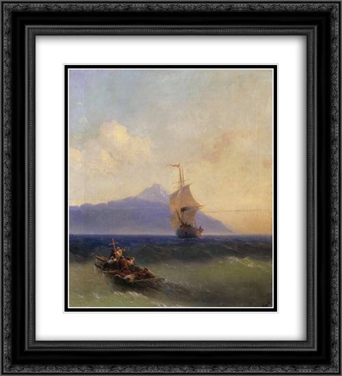 Evening at Sea 20x22 Black Ornate Wood Framed Art Print Poster with Double Matting by Aivazovsky, Ivan