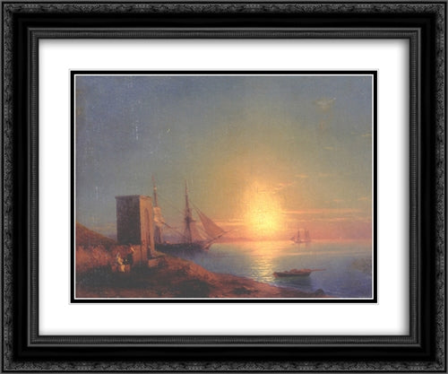 Figures In A Coastal Landscape At Sunset 24x20 Black Ornate Wood Framed Art Print Poster with Double Matting by Aivazovsky, Ivan