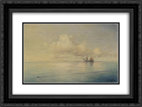 Landscape with a sailboat 24x18 Black Ornate Wood Framed Art Print Poster with Double Matting by Aivazovsky, Ivan