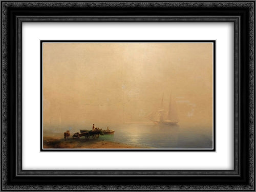 Misty morning 24x18 Black Ornate Wood Framed Art Print Poster with Double Matting by Aivazovsky, Ivan