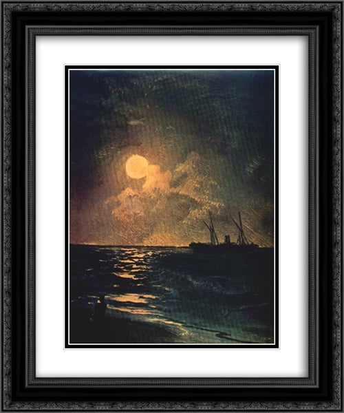 Moonlit Night 20x24 Black Ornate Wood Framed Art Print Poster with Double Matting by Aivazovsky, Ivan