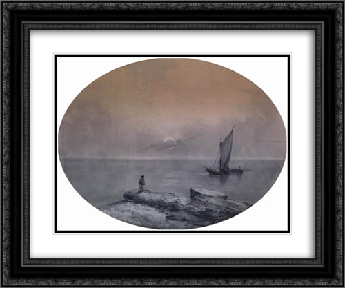 On the sea 24x20 Black Ornate Wood Framed Art Print Poster with Double Matting by Aivazovsky, Ivan