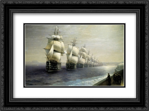 Parade of the Black Sea Fleet 24x18 Black Ornate Wood Framed Art Print Poster with Double Matting by Aivazovsky, Ivan