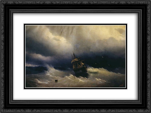 Sea 24x18 Black Ornate Wood Framed Art Print Poster with Double Matting by Aivazovsky, Ivan