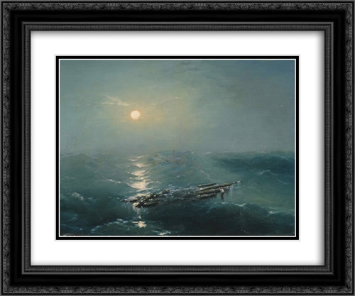 Sea at night 24x20 Black Ornate Wood Framed Art Print Poster with Double Matting by Aivazovsky, Ivan