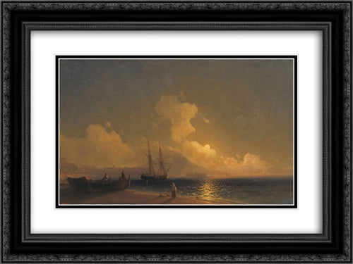 Sea at night 24x18 Black Ornate Wood Framed Art Print Poster with Double Matting by Aivazovsky, Ivan