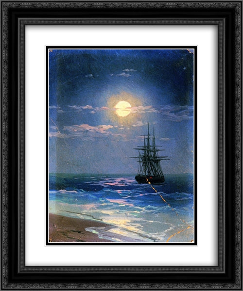 Sea at night 20x24 Black Ornate Wood Framed Art Print Poster with Double Matting by Aivazovsky, Ivan