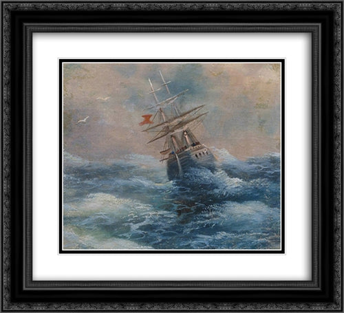 Sea with a ship 22x20 Black Ornate Wood Framed Art Print Poster with Double Matting by Aivazovsky, Ivan