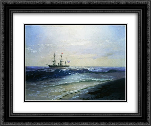 Sea. Sunny Day 24x20 Black Ornate Wood Framed Art Print Poster with Double Matting by Aivazovsky, Ivan