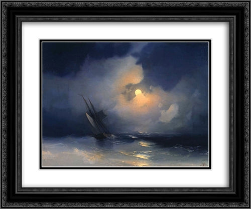 Storm at Sea on a Moonlit Night 24x20 Black Ornate Wood Framed Art Print Poster with Double Matting by Aivazovsky, Ivan