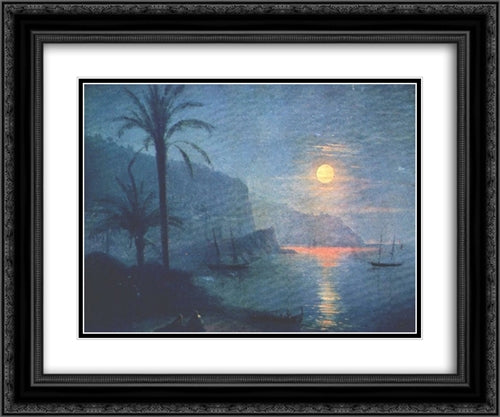 The Nice at night 24x20 Black Ornate Wood Framed Art Print Poster with Double Matting by Aivazovsky, Ivan