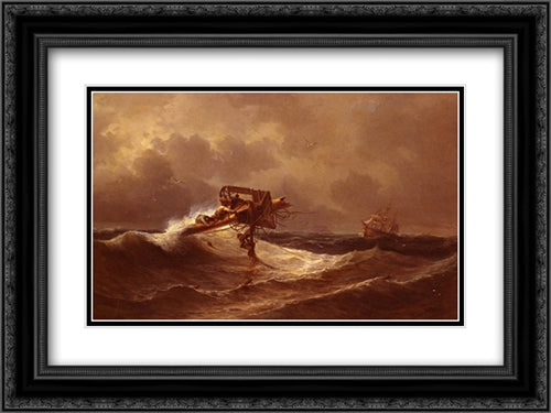 The Rescue 24x18 Black Ornate Wood Framed Art Print Poster with Double Matting by Aivazovsky, Ivan