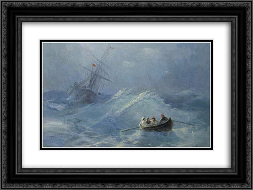 The Shipwreck in a stormy sea 24x18 Black Ornate Wood Framed Art Print Poster with Double Matting by Aivazovsky, Ivan