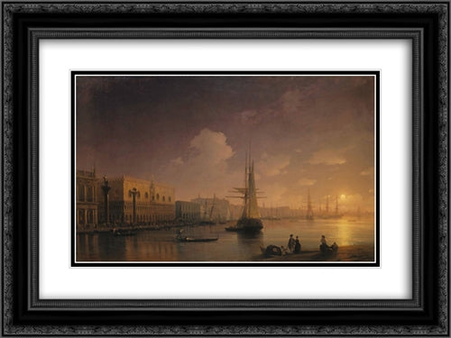 Venetian Night 24x18 Black Ornate Wood Framed Art Print Poster with Double Matting by Aivazovsky, Ivan