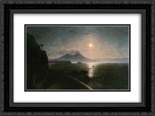 Vesuvius 24x18 Black Ornate Wood Framed Art Print Poster with Double Matting by Aivazovsky, Ivan