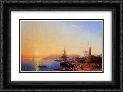 View of Constantinople and the Bosporus 24x18 Black Ornate Wood Framed Art Print Poster with Double Matting by Aivazovsky, Ivan