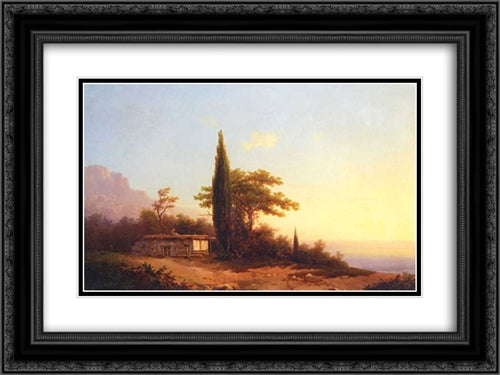 View on Crimea 24x18 Black Ornate Wood Framed Art Print Poster with Double Matting by Aivazovsky, Ivan