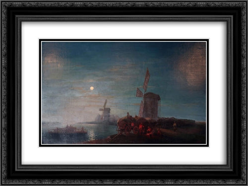 Windmill 24x18 Black Ornate Wood Framed Art Print Poster with Double Matting by Aivazovsky, Ivan