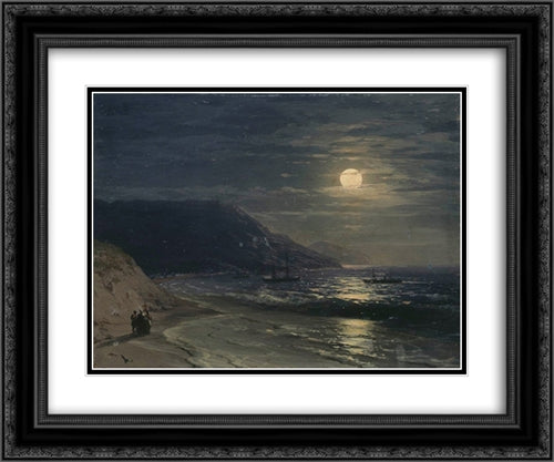 Yalta. The mountains at night 24x20 Black Ornate Wood Framed Art Print Poster with Double Matting by Aivazovsky, Ivan