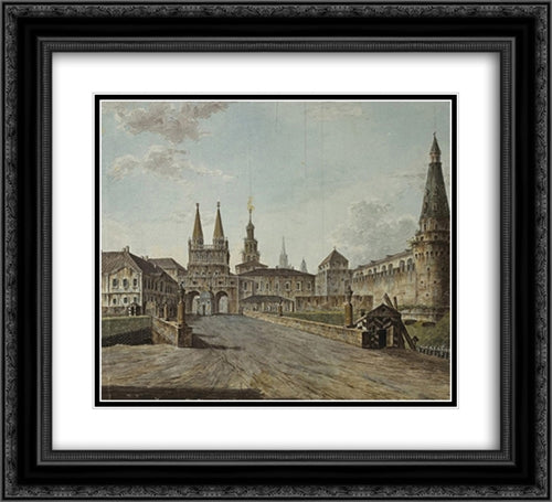 View of Voskresenskiye (Resurrection) and Nikolskiye Gates 22x20 Black Ornate Wood Framed Art Print Poster with Double Matting by Alekseyev, Fyodor