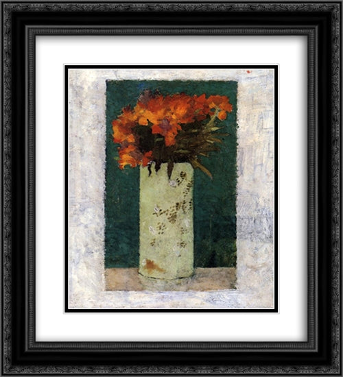 Pot of Flowers 20x22 Black Ornate Wood Framed Art Print Poster with Double Matting by Bonnard, Pierre