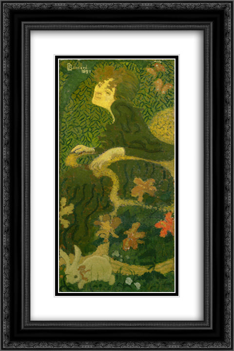 Young Girl Sitting with a Rabbit 16x24 Black Ornate Wood Framed Art Print Poster with Double Matting by Bonnard, Pierre